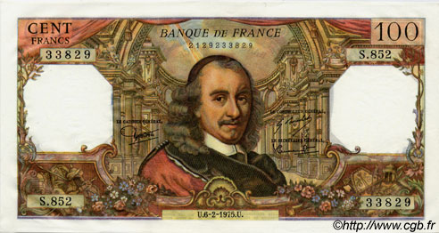 100 Francs CORNEILLE FRANKREICH  1975 F.65.48 fST+