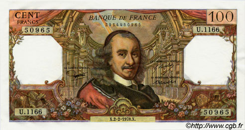 100 Francs CORNEILLE FRANCIA  1978 F.65.61 AU+