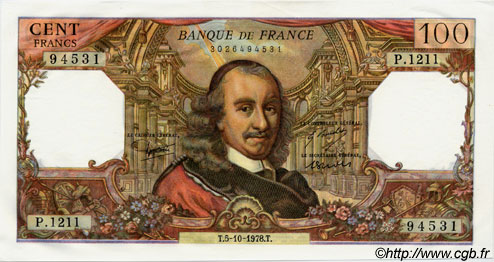 100 Francs CORNEILLE FRANCIA  1978 F.65.63 q.FDC