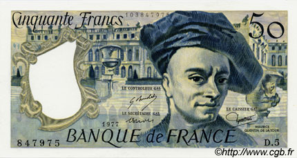 50 Francs QUENTIN DE LA TOUR FRANCIA  1977 F.67.02 FDC