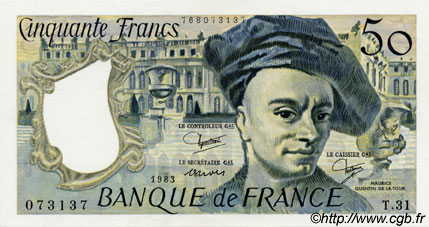 50 Francs QUENTIN DE LA TOUR FRANCIA  1983 F.67.09 AU+