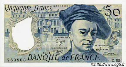 50 Francs QUENTIN DE LA TOUR FRANCIA  1991 F.67.17 FDC