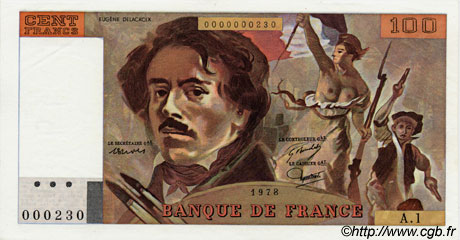 100 Francs DELACROIX FRANCIA  1978 F.68.01A1 SC+