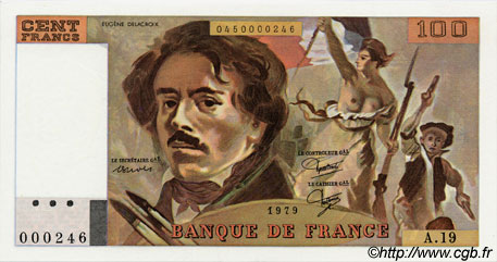 100 Francs DELACROIX modifié FRANCIA  1979 F.69.03A19 FDC