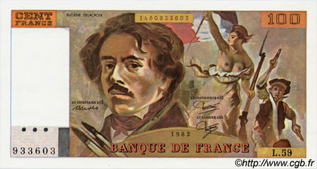 100 Francs DELACROIX modifié FRANCIA  1982 F.69.06 FDC
