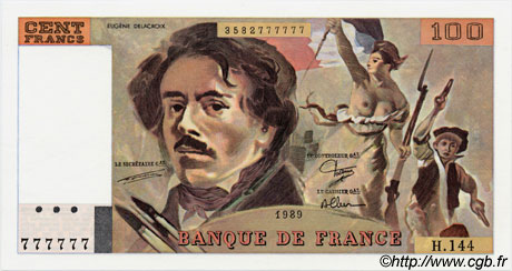100 Francs DELACROIX modifié FRANCE  1989 F.69.13c UNC