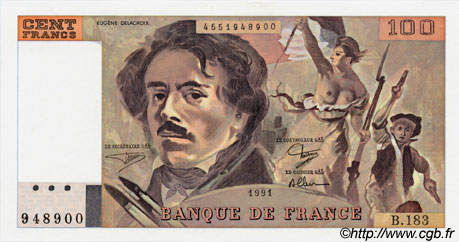 100 Francs DELACROIX imprimé en continu FRANKREICH  1991 F.69bis.03b2 ST
