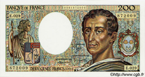 200 Francs MONTESQUIEU FRANCIA  1985 F.70.05 AU+