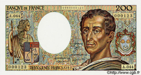 200 Francs MONTESQUIEU FRANKREICH  1987 F.70.07 fST+