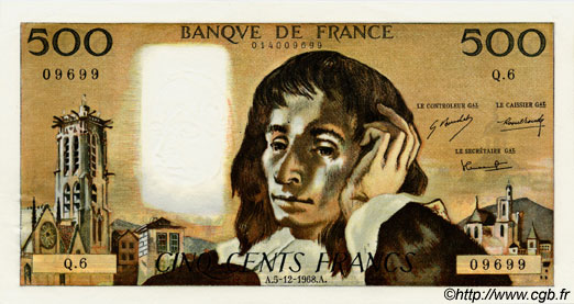 500 Francs PASCAL FRANCIA  1968 F.71.02 SC