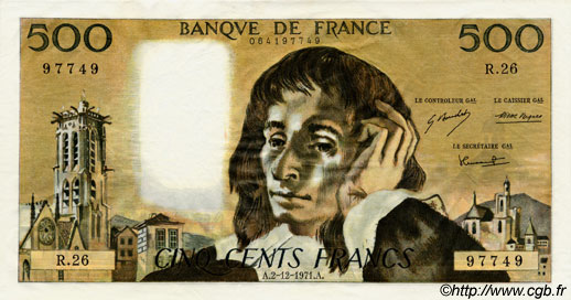 500 Francs PASCAL FRANCIA  1971 F.71.07 EBC+