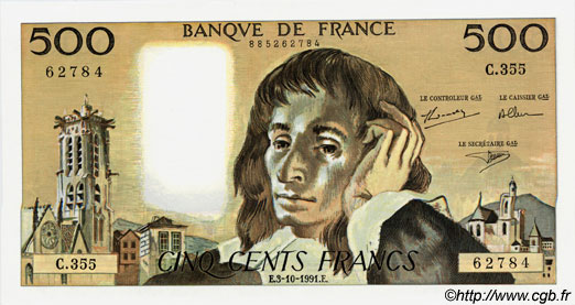 500 Francs PASCAL FRANCIA  1991 F.71.48 FDC
