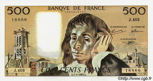 500 Francs PASCAL FRANCE  1993 F.71.51 UNC