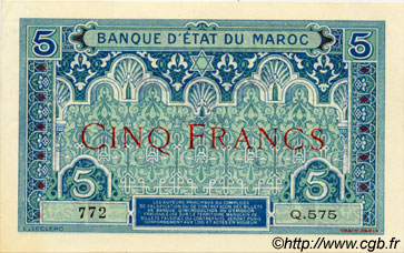 5 Francs MARUECOS  1921 P.08 SC