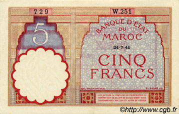 5 Francs MAROCCO  1941 P.23Ab AU