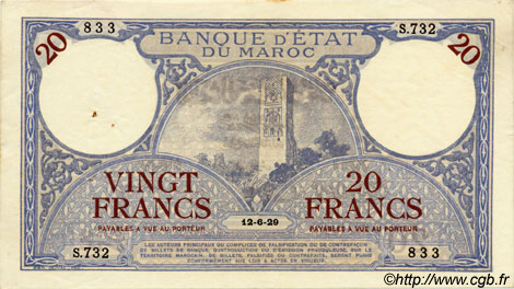 20 Francs MAROC  1929 P.18a SUP