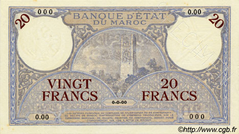 20 Francs MARUECOS  1941 P.18bs FDC