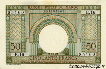 50 Francs MARUECOS  1949 P.44 SC+