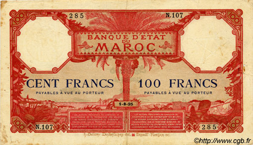 100 Francs MAROKKO  1925 P.14 S