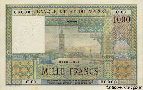 1000 Francs MAROKKO  1951 P.47s fST