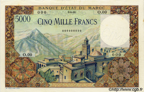 5000 Francs MARUECOS  1951 P.49s SC+