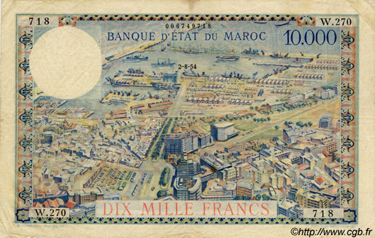 10000 Francs MAROCCO  1954 P.50 BB