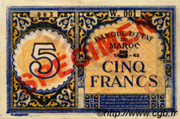 5 Francs MAROKKO  1943 P.33s VZ