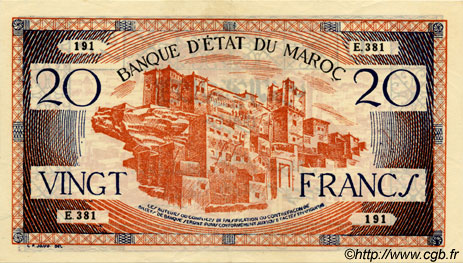 20 Francs MAROKKO  1943 P.39 VZ