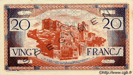 20 Francs MOROCCO  1943 P.39s XF+