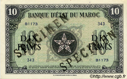 10 Francs MARUECOS  1944 P.25s SC+