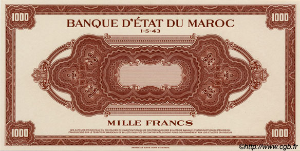 1000 Francs MAROKKO  1943 P.28 ST