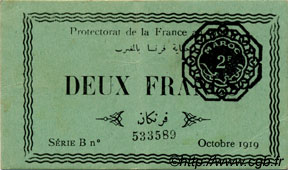 2 Francs MOROCCO  1919 P.07a XF+