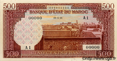 500 Francs Marrakech MAROKKO  1951 P.45B fST+