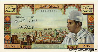 5 Dirhams MOROCCO  1968 P.53e UNC