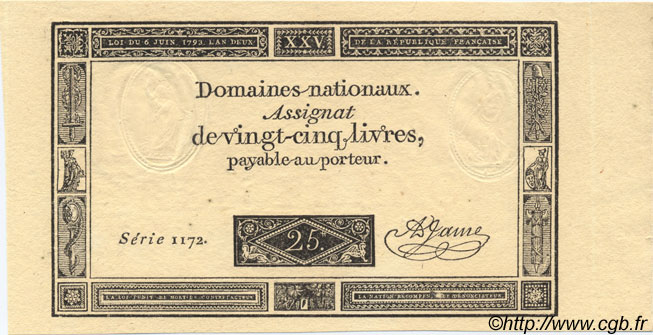 25 Livres FRANCE  1793 Laf.168 UNC
