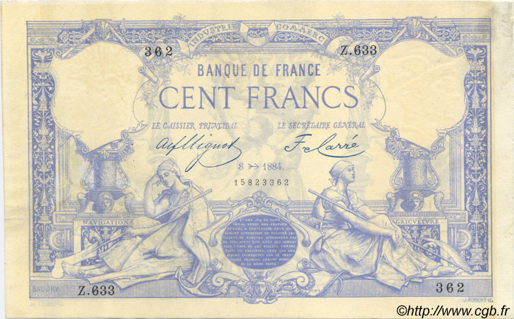 100 Francs 1882 FRANCIA  1884 F.A48.04 BB
