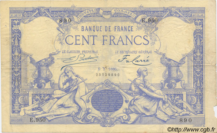 100 Francs 1882 FRANCE  1886 F.A48.06 VF-