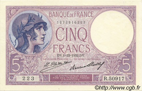 5 Francs FEMME CASQUÉE FRANCIA  1932 F.03.16 SC