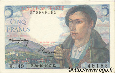5 Francs BERGER FRANKREICH  1947 F.05.07 fST+