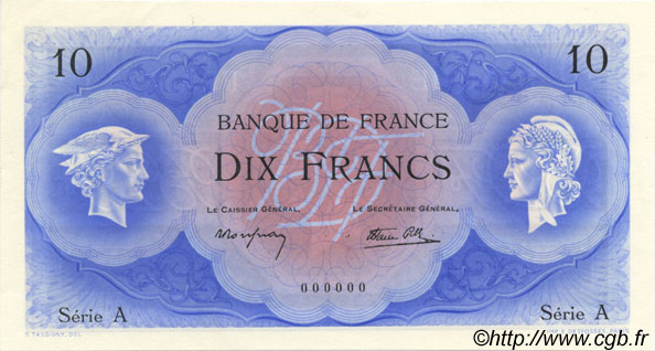 10 Francs CÉRÈS et MERCURE type 1946 FRANKREICH  1946 NE.1946.01a ST