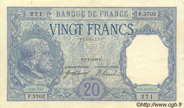 20 Francs BAYARD FRANCIA  1918 F.11.03 SPL