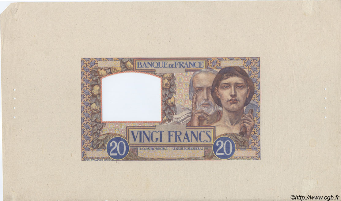 20 Francs TRAVAIL ET SCIENCE FRANCE  1939 F.12.00Ec UNC-