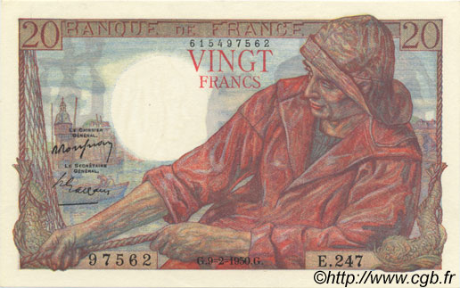 20 Francs PÊCHEUR FRANKREICH  1950 F.13.17a fST
