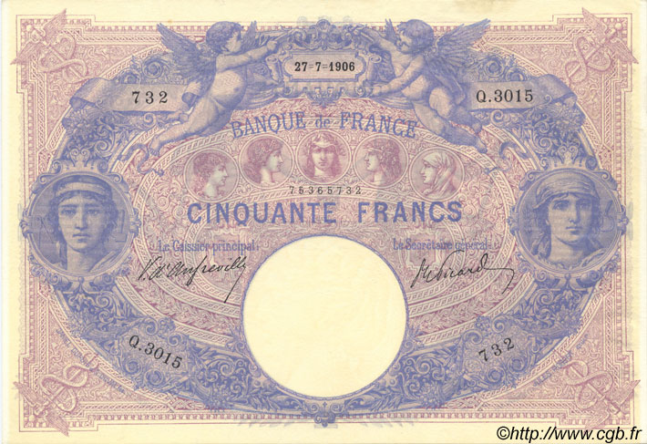 50 Francs BLEU ET ROSE FRANCIA  1906 F.14.18 EBC+