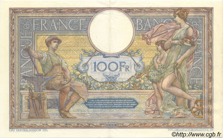 100 Francs LUC OLIVIER MERSON sans LOM FRANCIA  1917 F.23.09 SPL