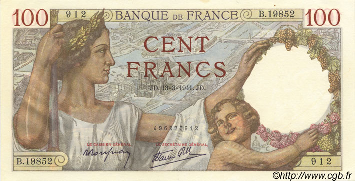 100 Francs SULLY FRANCIA  1941 F.26.48 SC+