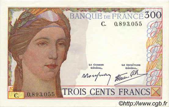 300 Francs FRANCE  1938 F.29.01 AU+
