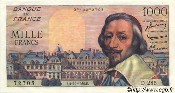 1000 Francs RICHELIEU FRANCIA  1956 F.42.22 EBC a SC