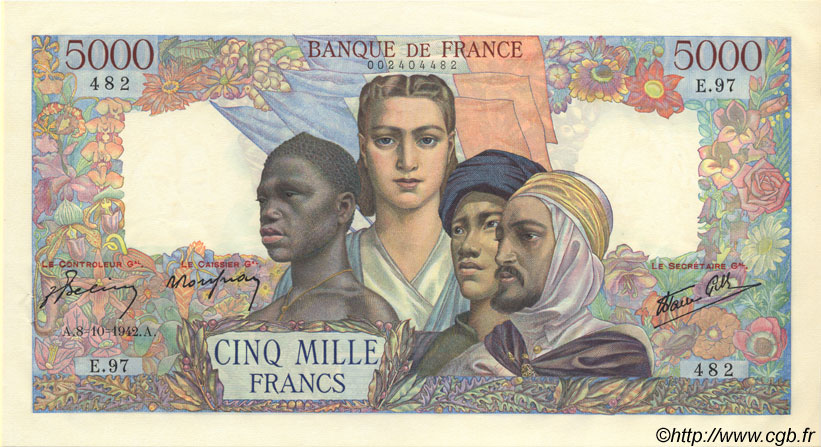 5000 Francs EMPIRE FRANÇAIS FRANCIA  1942 F.47.05 EBC+