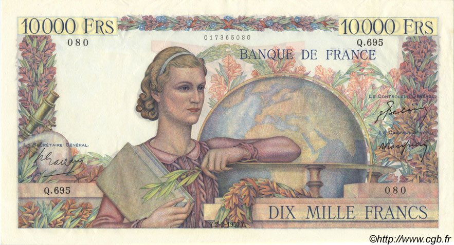 10000 Francs GÉNIE FRANÇAIS FRANCE  1950 F.50.29 XF - AU